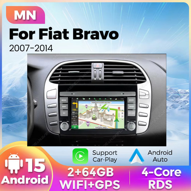 STRONGNAVI Android 15 Autoradio mit 7 Zoll Display für Fiat Bravo 2007-2014, Kabelloses CarPlay und Android Auto, GPS-Navigation und FM, Schwarz - Bild 1
