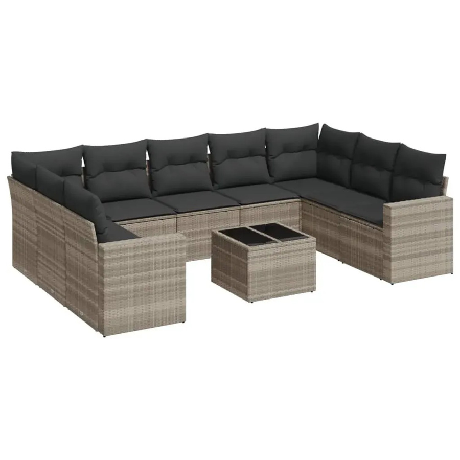 vidaXL 10-teilige Garten-Sofagarnitur aus Poly-Rattan mit Kissen in Hellgrau - Bild 2