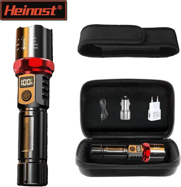 Heinast Leistungsstarke LED-Taschenlampe mit Display, wiederaufladbare Teleskop-Zoom-Taschenlampe und Notfalllaterne für Outdoor-Camping und Angeln - Bild 1