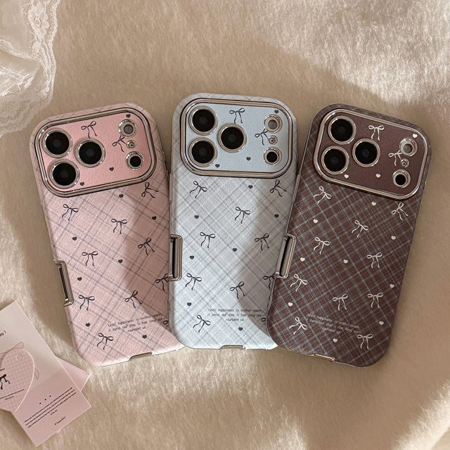 MUQGEW iPhone Handyhülle mit koreanischem Retro Plaid Grid Muster und Bowknot in Ledertextur, Stoßfestes Soft Cover, Multicolour - Bild 1