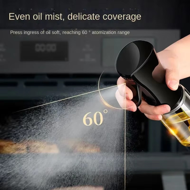 Ölspray-Sprühflasche aus Glas in Schwarz für Küche, BBQ und Camping, rund - Bild 3