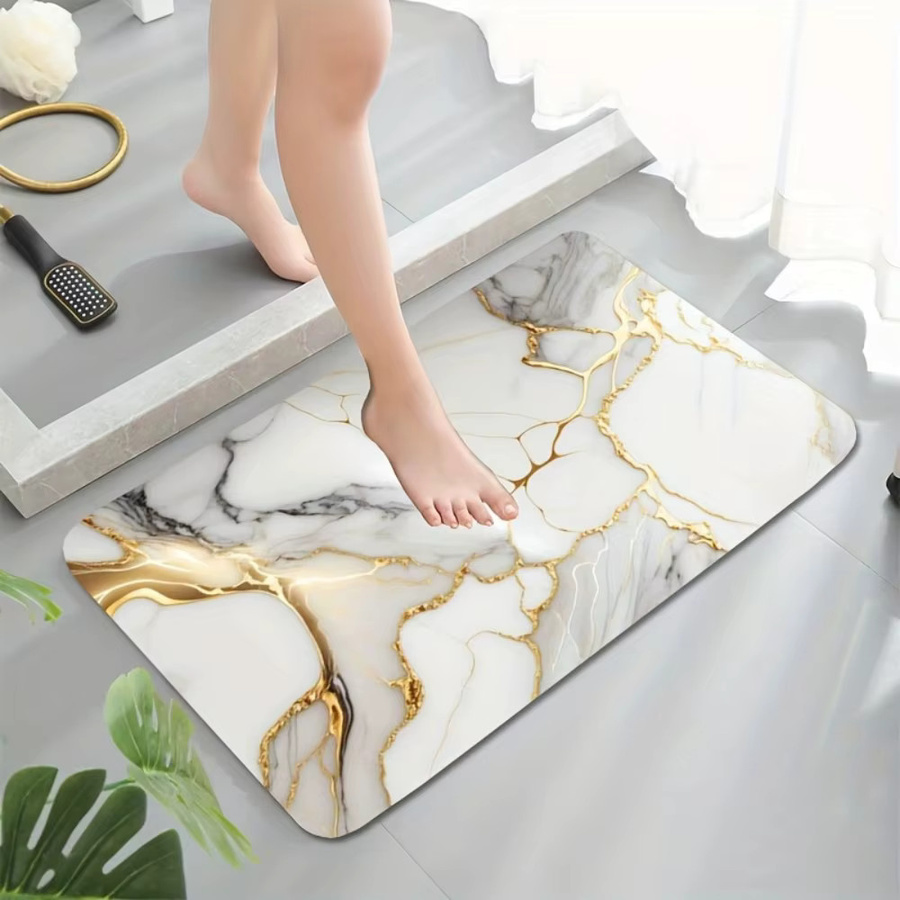 VIKAMA Badematte aus Marmor und Kieselgur in Weiß, schnell trocknend, rutschfest und schimmelresistent, B/T: 60 x 40 cm - Bild 3