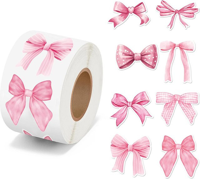 500 Stück Schleifenaufkleber in Rosa für Geschenkverpackungen und Versiegelungsetiketten, B/H: 3,05 x 3,05 cm - Bild 1