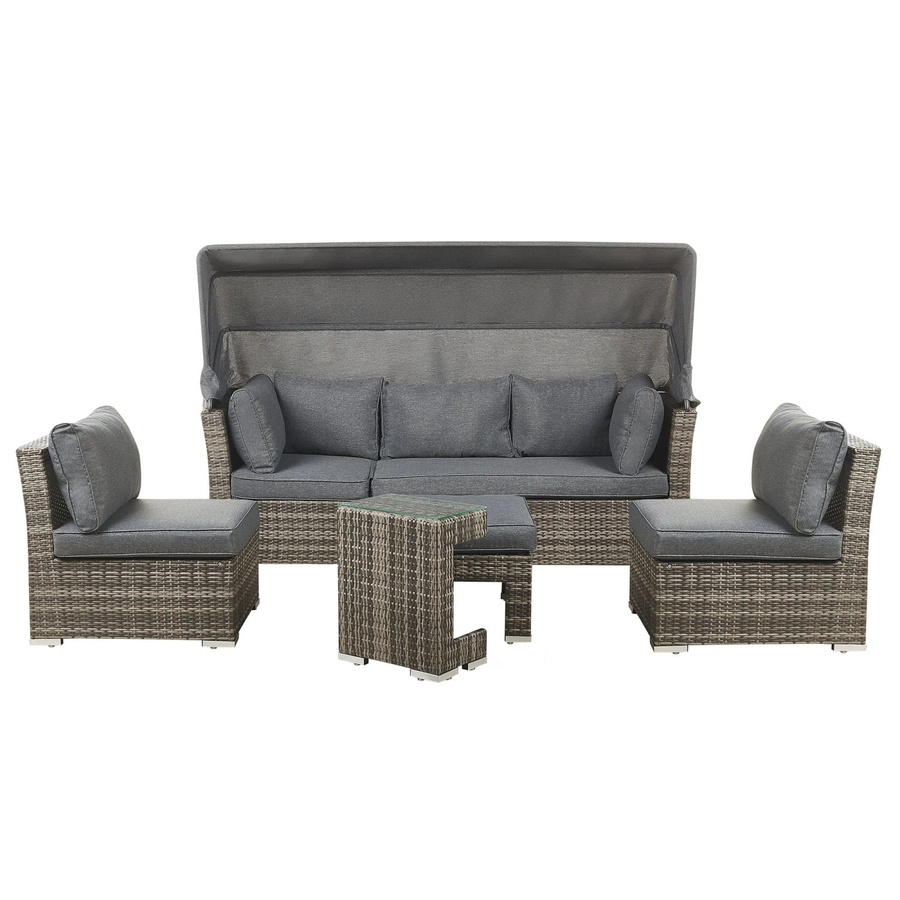 Beliani Lounge Set CORTE aus Polyrattan in Dunkelbraun mit Ottoman, Sofa, Sesseln und Couchtisch, B/T/H: 152 x 230 x 153 cm - Bild 2
