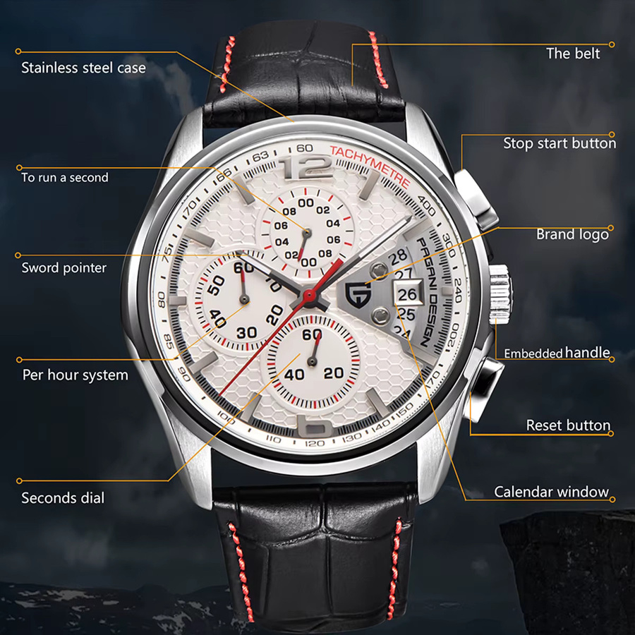 PAGANI DESIGN Chronograph, Quarz, Edelstahl, Leder, Herren - Bild 3