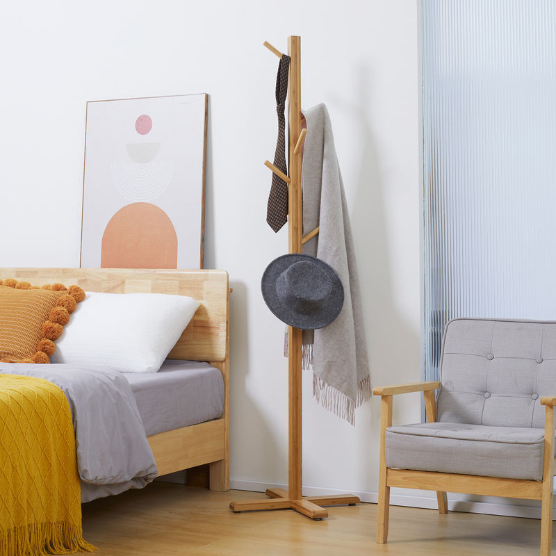 HOMCOM Garderobenständer aus Bambus in Braun mit 8 Haken für Flur und Schlafzimmer, B/T/H: 49,5 x 49,5 x 178 cm - Bild 2