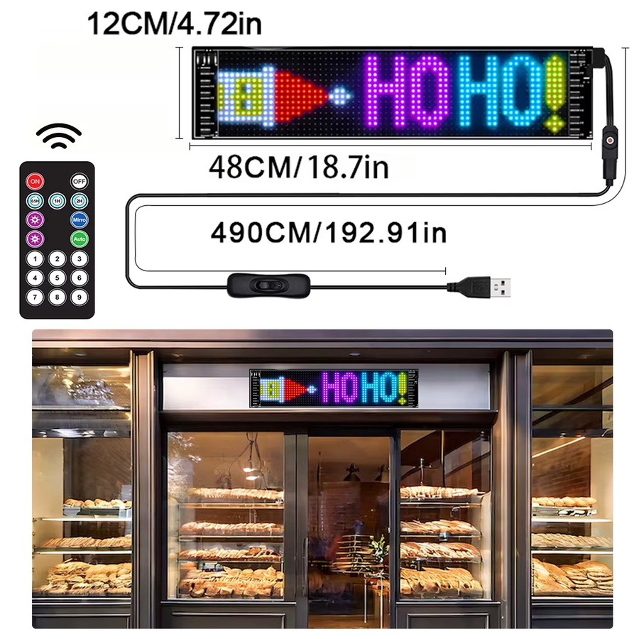 GOTUS Programmierbares LED-Display in Schwarz mit App-Steuerung, flexibles Multi-Text-Muster und Uhranzeige, Multicolor - Bild 6