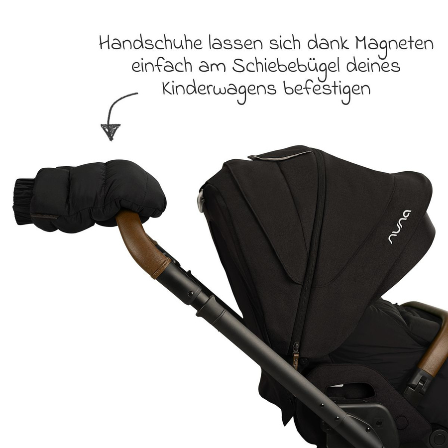 Nuna 2-tlg. Winter-Kinderwagen-Set aus Wolle mit Fußsack und Handschuhen in Schwarz - Bild 5
