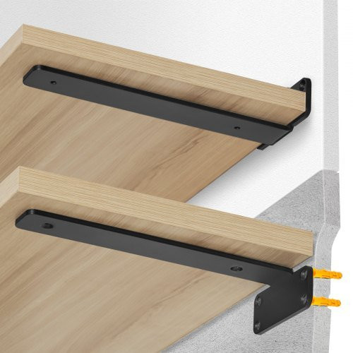 VEVOR Regalhalterung Set aus Stahl, 6 Stück, mattschwarz, L-Form, B/T/H: 21,0 x 10,0 x 4,5 cm - Bild 1