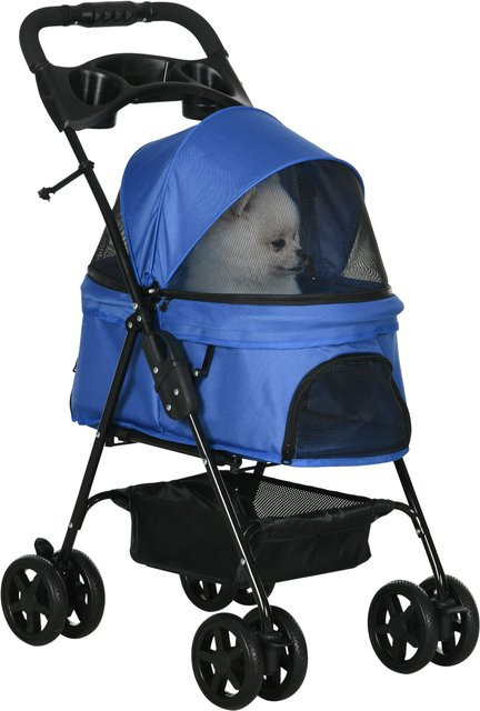 PawHut Hundebuggy für kleine Hunde und Katzen in Blau mit Klappfunktion aus Oxford-Stoff und Stahl, H x B x T: 96 x 67 x 45 cm - Bild 1