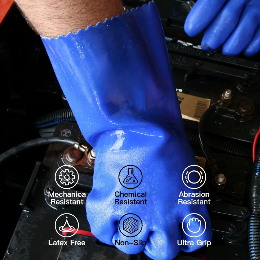 Blaue Nitril-Arbeitshandschuhe aus Kunststoff, wasserdicht, öl- und chemikalienbeständig sowie rutschfest - Bild 3