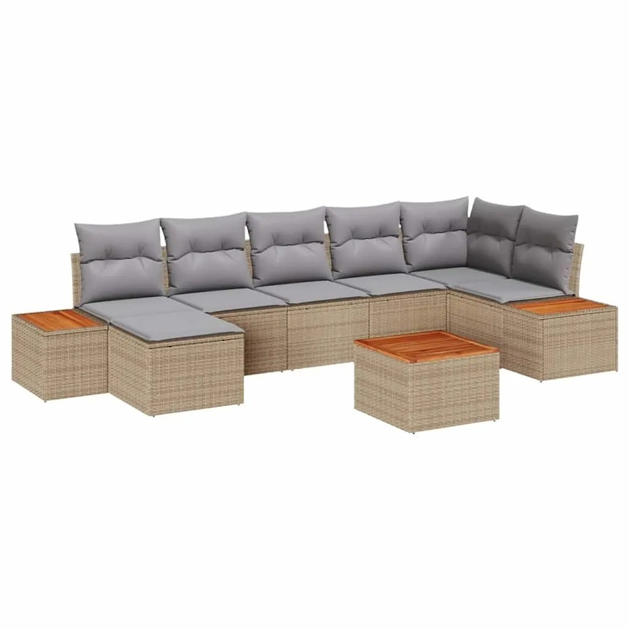 vidaXL Gartensofa-Set aus Polyrattan in Beige und Grau mit 8 Kissen und Gartentisch - Bild 2