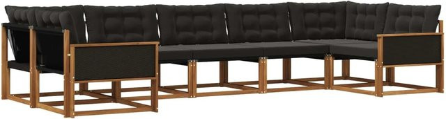 vidaXL Outdoor-Sofagarnitur L-Form aus Akazienholz und Textilene mit 7 Kissen in Natur und Schwarz - Bild 1