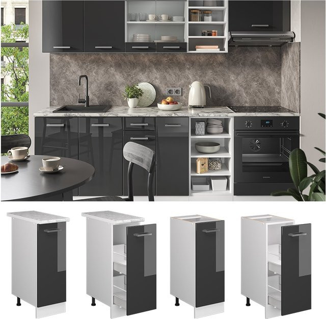 Vicco Apothekerunterschrank R-Line Küchenschrank Hochglanz Weiß Anthrazit Breite: 30 cm - Bild 1