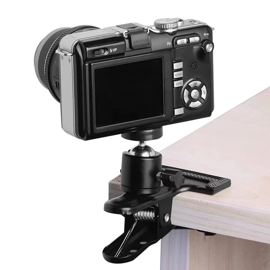 Kamera-Clip-Klemme aus Metall in Schwarz mit 360-Grad-Schwenkfunktion und 1/4 Zoll Gewindeschraube für SLR und DSLR sowie Kamerastative - Bild 4