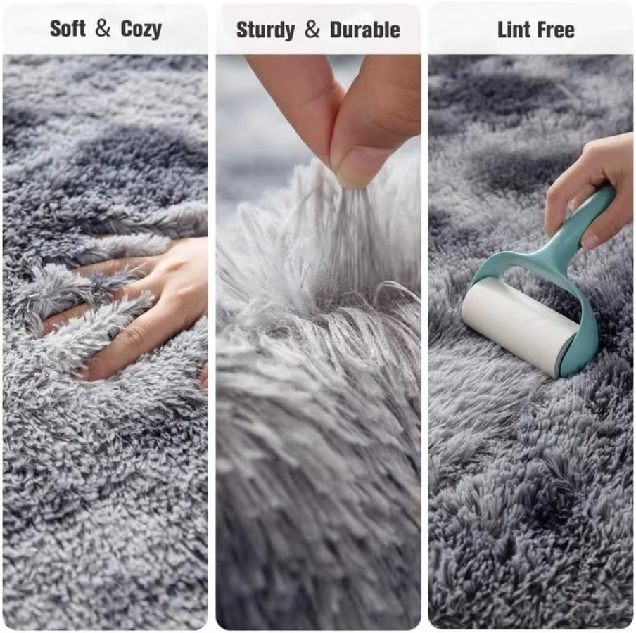 VIKAMA Moderner Batik-Plüschteppich in Grau, weiche und rutschfeste Faux-Fur Matte für Wohnzimmer, Schlafzimmer oder Kinderzimmer, Rechteckig, Breite: 180 cm, Tiefe: 60 cm - Bild 3
