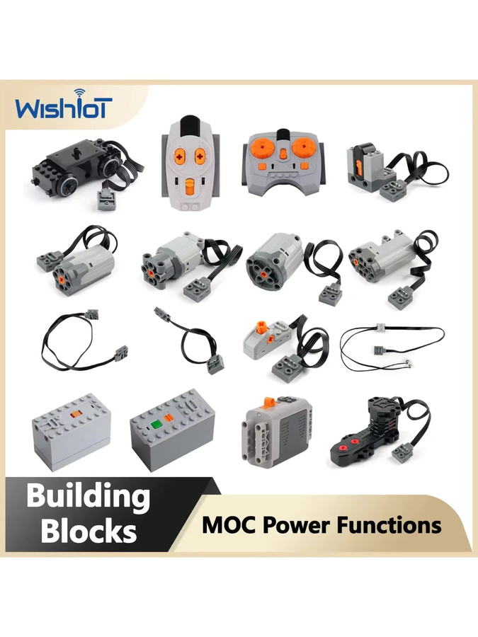 Wishiot MOC Bausteine Technisches Set mit Servo, Zugmotor, Batteriebox, Schalter, Licht und IR-Fernbedienung Empfänger in Multicolour - Bild 3