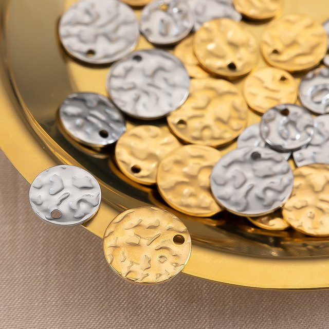 MOONMADE Anhänger, Edelstahl, Gold, rund, gehämmerte Ohrringe Charms - Bild 1