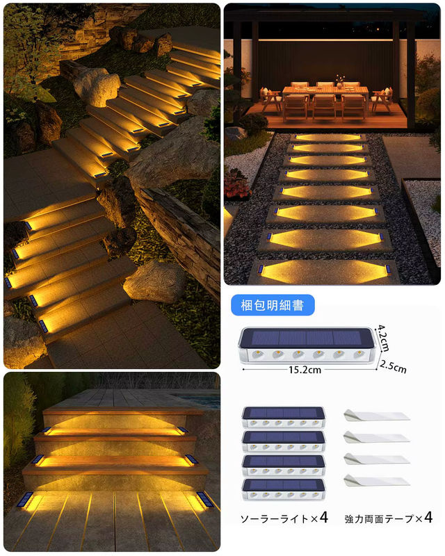 Yilaie 6er Pack Solar LED Treppenleuchten IP68 wasserdicht für Garten und Außenbereich, Warmweiß, Rechteckig - Bild 6