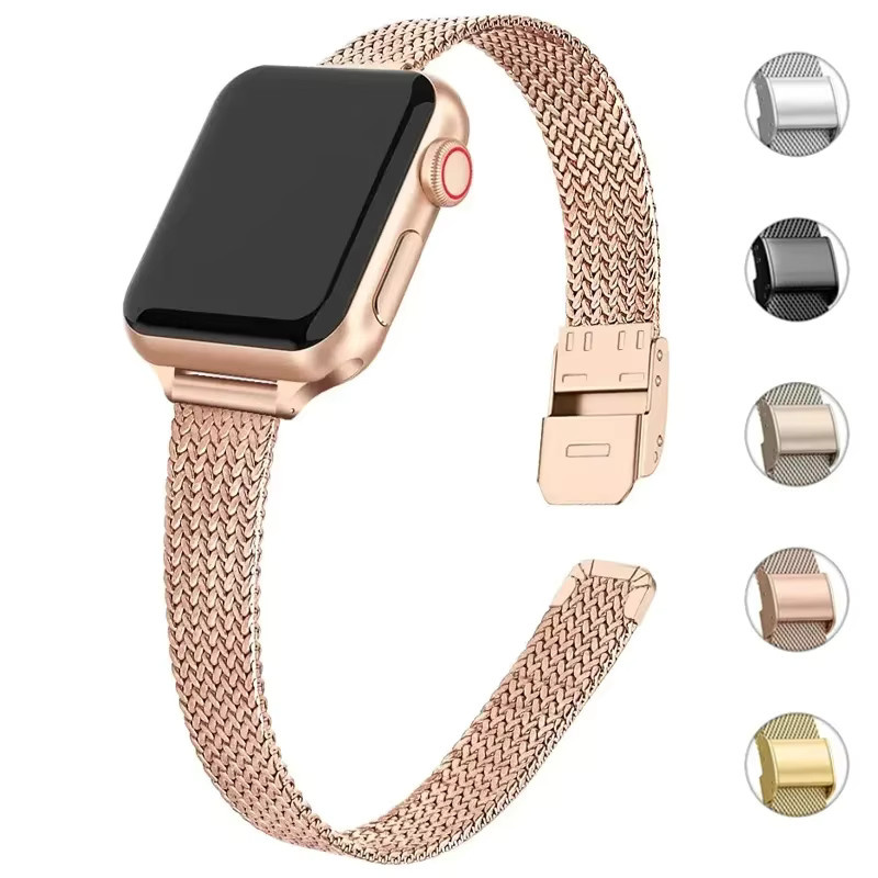 CAOWTAN Milanese-Armband aus Edelstahl für Apple Watch in Silber, ultradünnes Metallarmband passend für iWatch Modelle 38 mm, 40 mm, 41 mm, 42 mm, 44 mm, 45 mm und 49 mm - Bild 2
