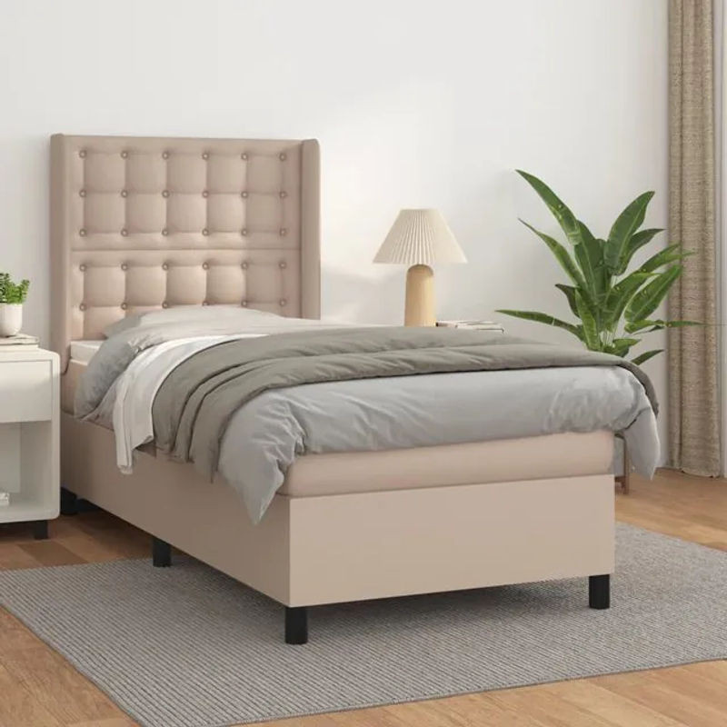 Vidaxl Kontinentalbett mit Matratze in Cappuccino, modernes Boxspringbett aus Kunstleder, B/T: 90 x 190 cm - Bild 1