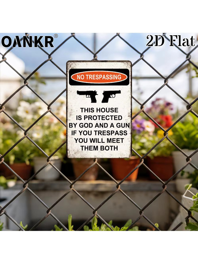 OANKR Retro-Metallschild No Trespassing als Wandkunst-Plakette in Weiß, B/H: 30,0 x 20,0 cm - Bild 5