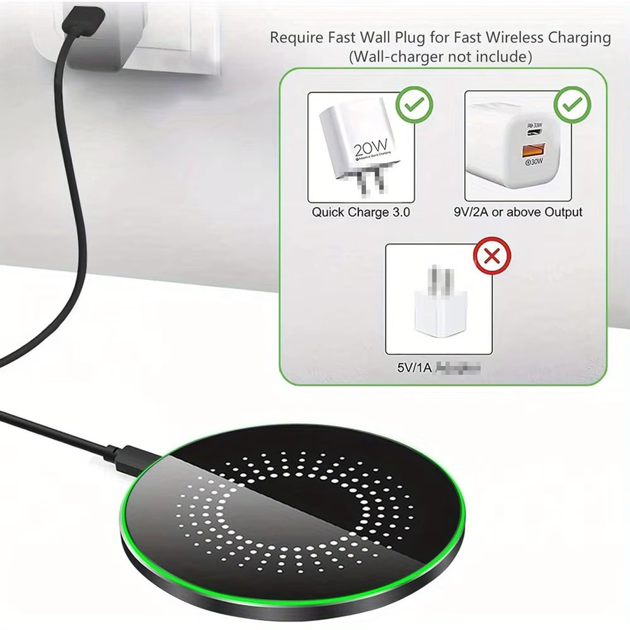 VIKEFON Kabelloses Ladegerät mit LED-Lichtpad und Dock für iPhone und Samsung sowie Xiaomi in Schwarz - Bild 3