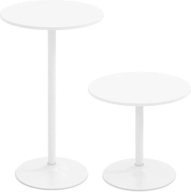 Costway 2er-Set höhenverstellbare Stehtische in Weiß, moderne Bartische mit runder Tischplatte aus MDF und Metall, Durchmesser: 60 cm - Bild 1