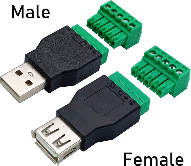 FRHY USB 2.0 Stecker Set mit 5-Pin Schraubklemmen Männlich und Weiblich für DIY-Projekte an Computer, Tastatur oder Maus - Bild 1