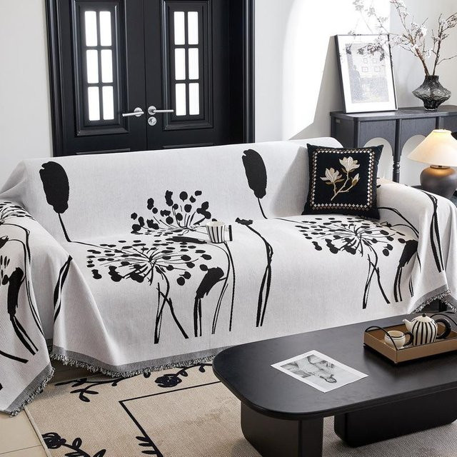Rutschfester Chenille Sofabezug mit floralem Design in modernem Stil, B/B: 180 x 130 cm - Bild 1