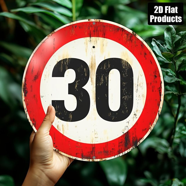 Rundes Vintage Speed Limit 30 Metallschild von Potdemiel in rustikaler Optik als Wanddekoration, Durchmesser: 20,32 cm - Bild 1