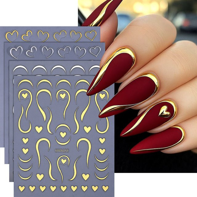 SWEET TREND Nail Art Aufkleber, 3D Gold/Silber, Herz und Linien, 4 Stück - Bild 1