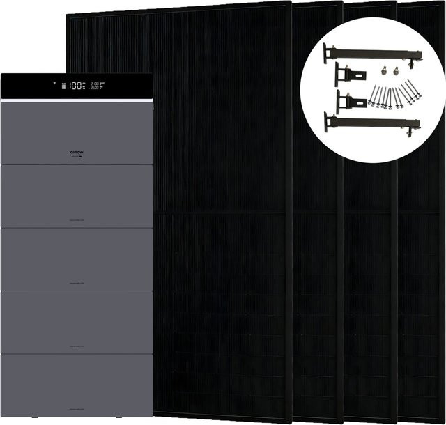 Conow CBE2000 Pro Balkonkraftwerk 1820W mit Flachdach-Halterung und 4 CBE2000 Erweiterungsakkus in Schwarz und Grau - Bild 1