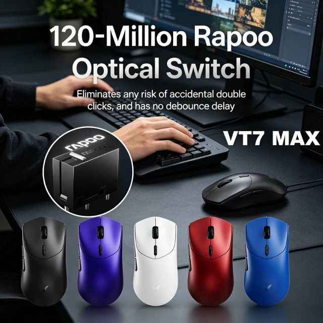 Rapoo VT7 MAX VT7 Kabellose 8K Gaming-Maus in Schwarz, 53g Ultraleicht mit hoher Polling-Rate - Bild 1