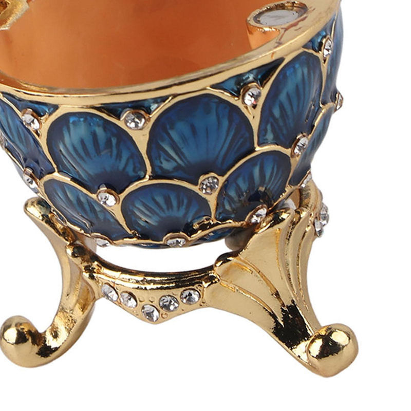 CosyHome Schmuckschatulle Osterei im Vintage-Stil aus Zinklegierung mit floralem Design in Blau - Bild 3