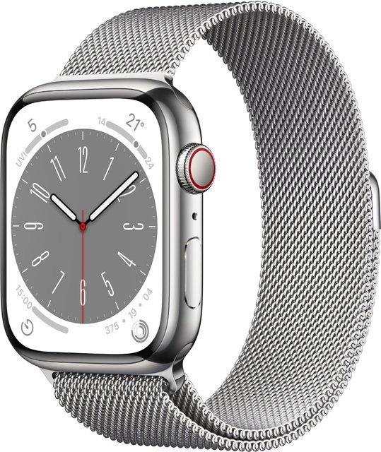 Apple Watch Series 8 GPS + Cellular Edelstahl mit Milanaise Armband silber/silber (45mm) - Bild 1