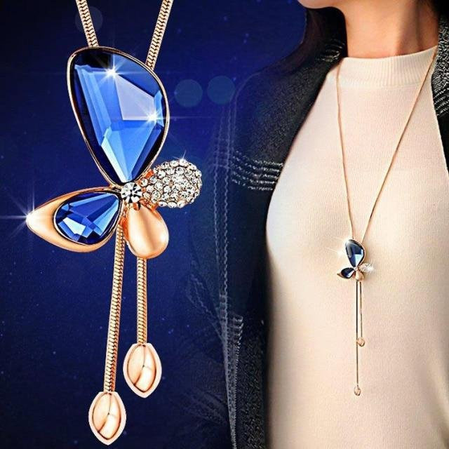 YIRAN Jewelry Halskette, Kristall, Schmetterling, Quaste, blau, Damen - Bild 1