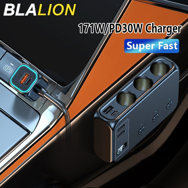 BLALION 9-in-1 Autoladegerät-Adapter mit 171 W, PD 3-Buchse und Zigarettenanzünder-Splitter mit unabhängigen Schaltern, Schwarz - Bild 1