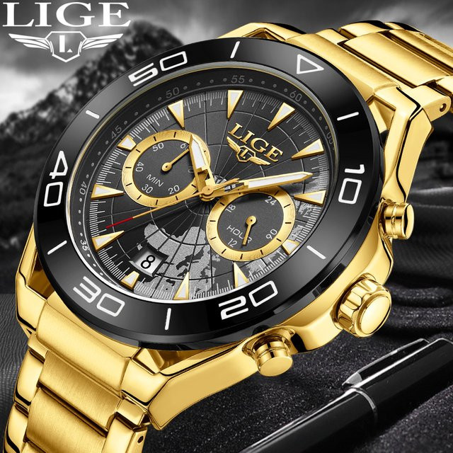 LIGE Chronograph, Quarz, Edelstahl, Schwarz, Herren - Bild 1