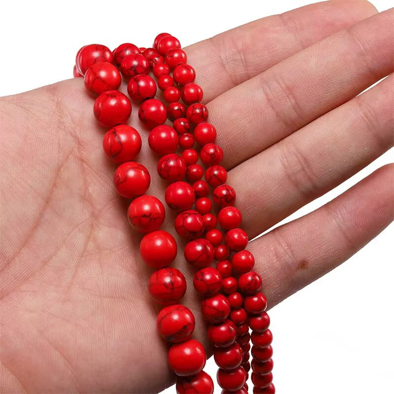 Türkis-Steinperlen, rot, rund, 6 mm 8 mm 10 mm, Unisex - Bild 2