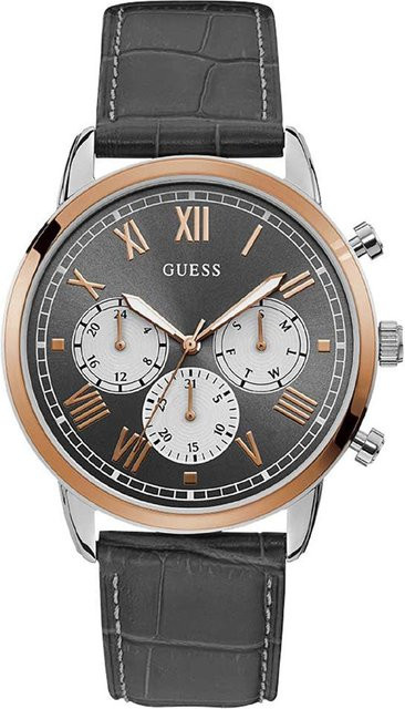 Guess Herrenuhr, Quarz, Edelstahl, Leder, 44 mm, Grau - Bild 1