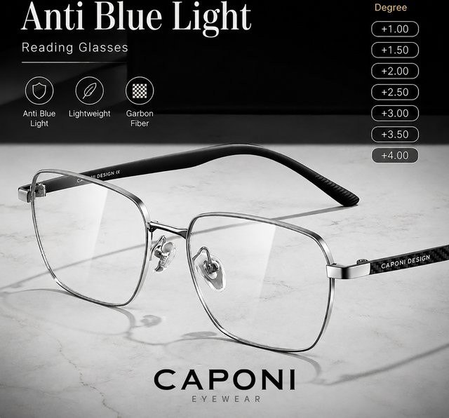 CAPONI LH35622 Lesebrille, Herren, Vollrand, Kohlefaser, rechteckig - Bild 1