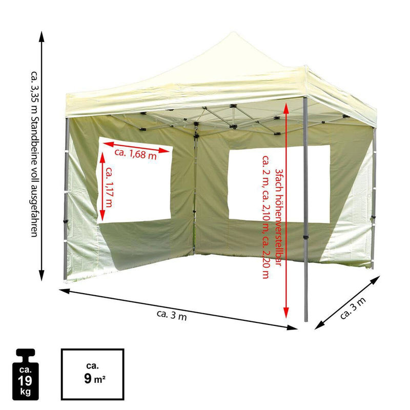 VCM PROFI Pavillon in Weiß mit 2 Seitenteilen mit Fenster und Tragetasche B/H/L: 300 x 220 x 300 cm - Bild 2