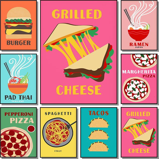 Potdemiel Retro Wandkunst Paper Poster mit Essen-Motiven in Multicolour, Durchmesser: 25,0 cm - Bild 1