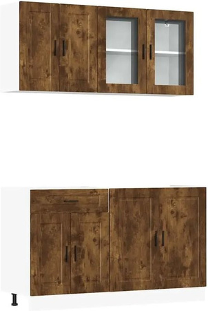 vidaXL 4-teiliges Küchenschrank-Set Porto in Räuchereiche mit Glastüren und Regalböden aus Holzwerkstoff und Glas, Braun