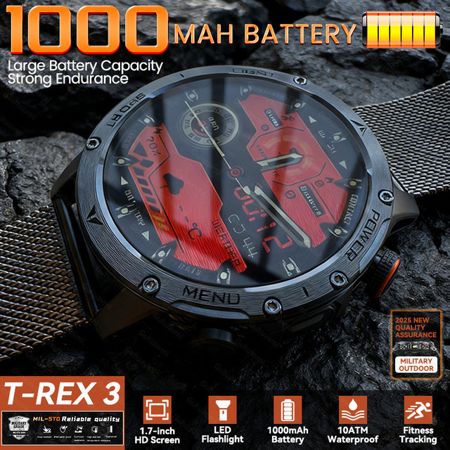 GUHUAVMI Smartwatch, T-REX3, Schwarz, Edelstahl, 1,7 Zoll, Herren - Bild 1
