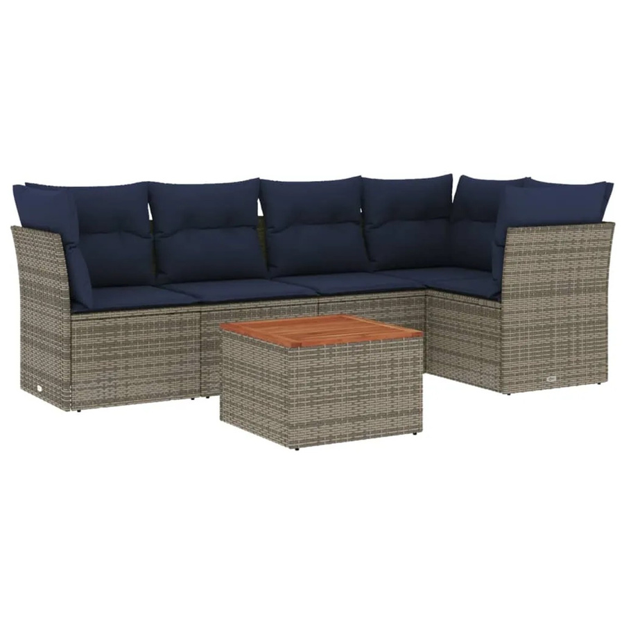 vidaXL 6-teilige Garten-Sofagarnitur aus Polyrattan in Grau mit Kissen und Couchtisch im L-Shape Design - Bild 2