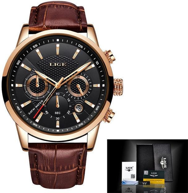 LIGE Armbanduhr Chronograph, Quarz, Edelstahl, Gold/Schwarz, Herren - Bild 1