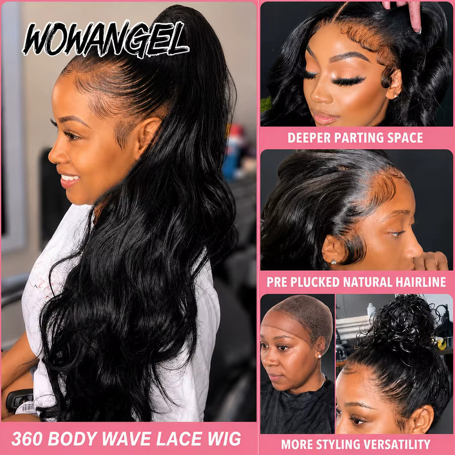 WOWANGEL 360 Full Lace Frontal Body Wave Perücke aus Echthaar, Damen - Bild 3