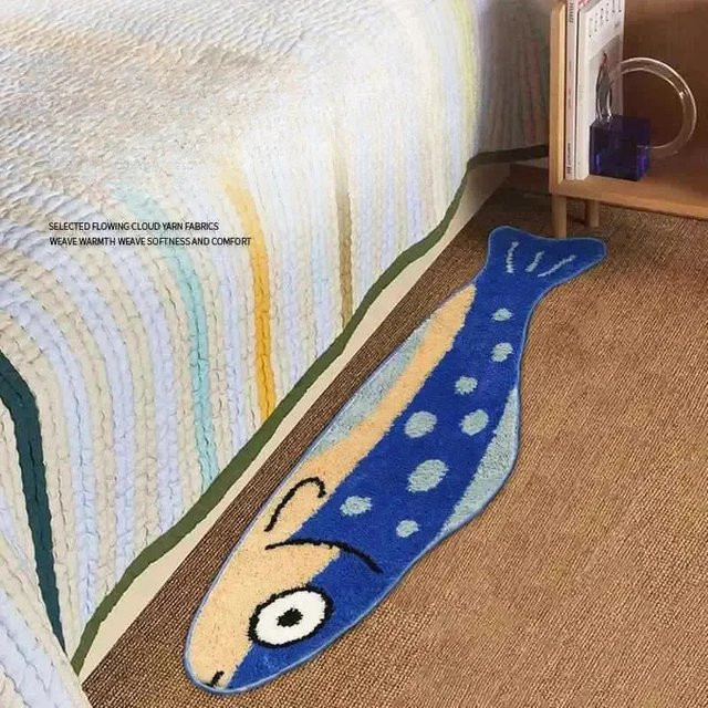 VIKAMA Kreativer Salzfisch-Teppich in Blau, rutschfeste und wärmespeichernde Fußmatte für Flur, Schlafzimmer und Eingangsbereich, B: 120 cm, T: 40 cm - Bild 1